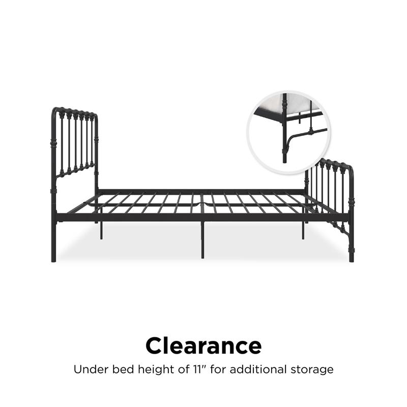 Pemberly Row Farmhouse Metal Bed Under Bed Storage King Bed Frame in Black