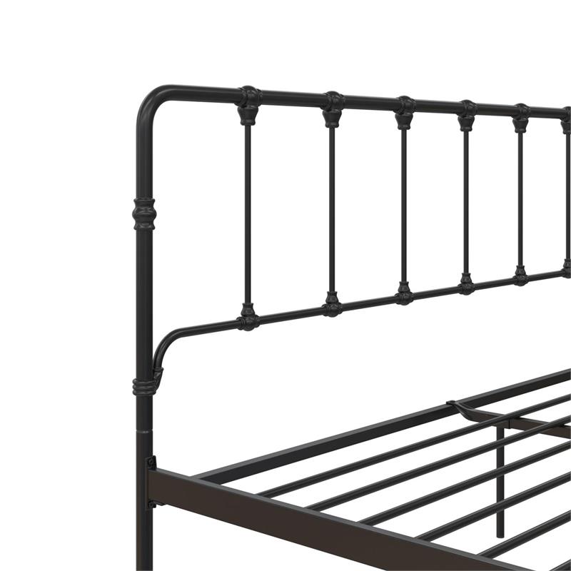 Pemberly Row Farmhouse Metal Bed Under Bed Storage King Bed Frame in Black