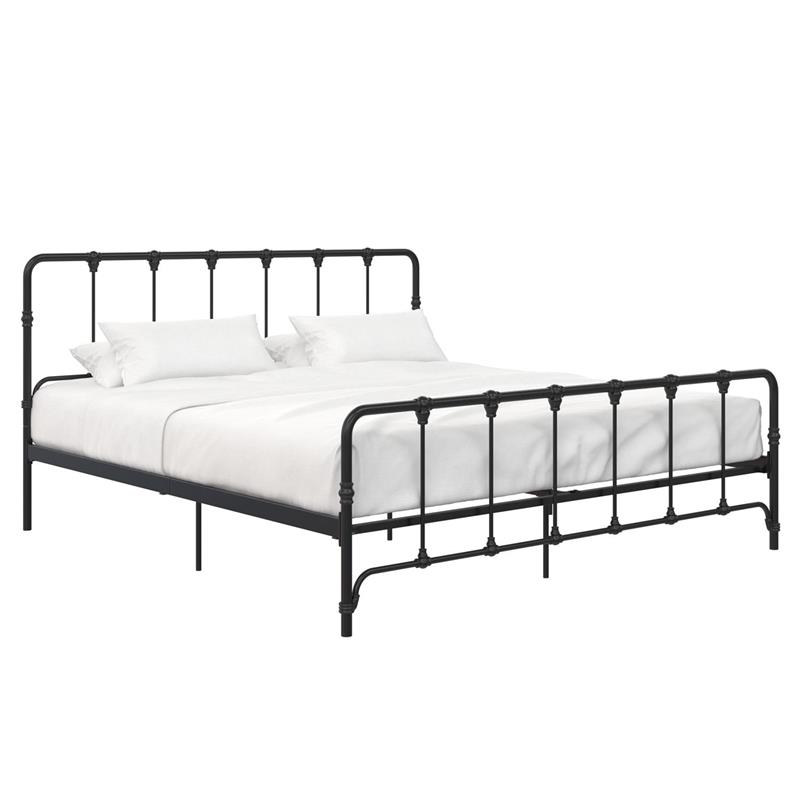 Pemberly Row Farmhouse Metal Bed Under Bed Storage King Bed Frame in Black