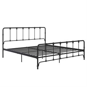 Pemberly Row Farmhouse Metal Bed Under Bed Storage King Bed Frame in Black