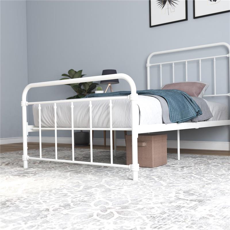 Pemberly Row Metal Platform Bed with Rustic Design and Curved Edge Twin in White