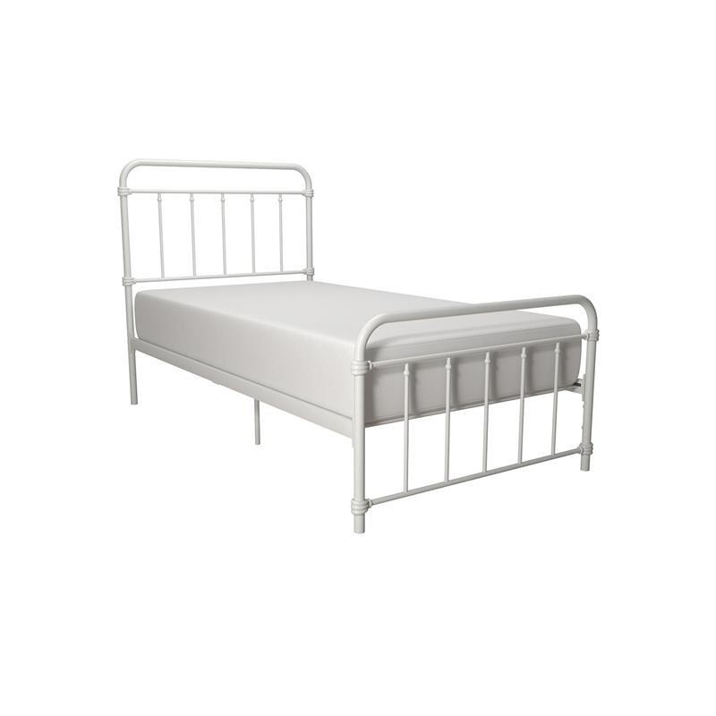 Pemberly Row Metal Platform Bed with Rustic Design and Curved Edge Twin in White