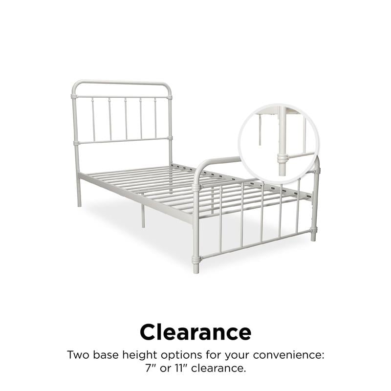 Pemberly Row Metal Platform Bed with Rustic Design and Curved Edge Twin in White