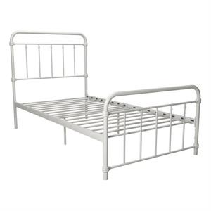 Pemberly Row Metal Platform Bed with Rustic Design and Curved Edge Twin in White
