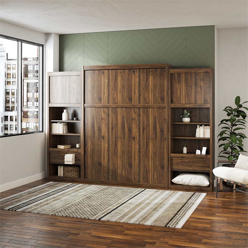 Pemberly Row Engineered Wood Single Side Cabinet for Wall Beds in Walnut