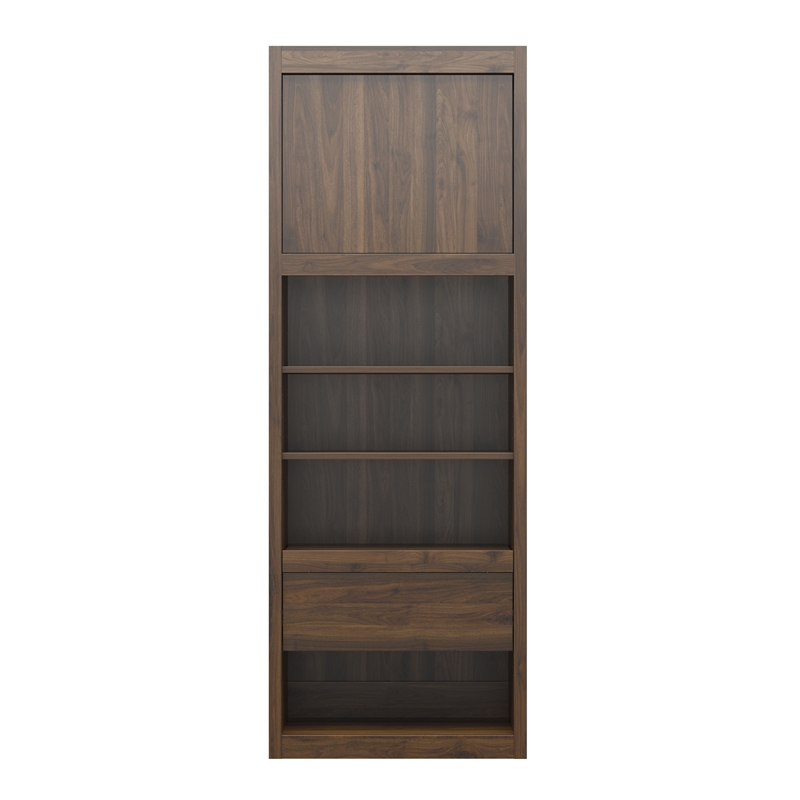 Pemberly Row Engineered Wood Single Side Cabinet for Wall Beds in Walnut