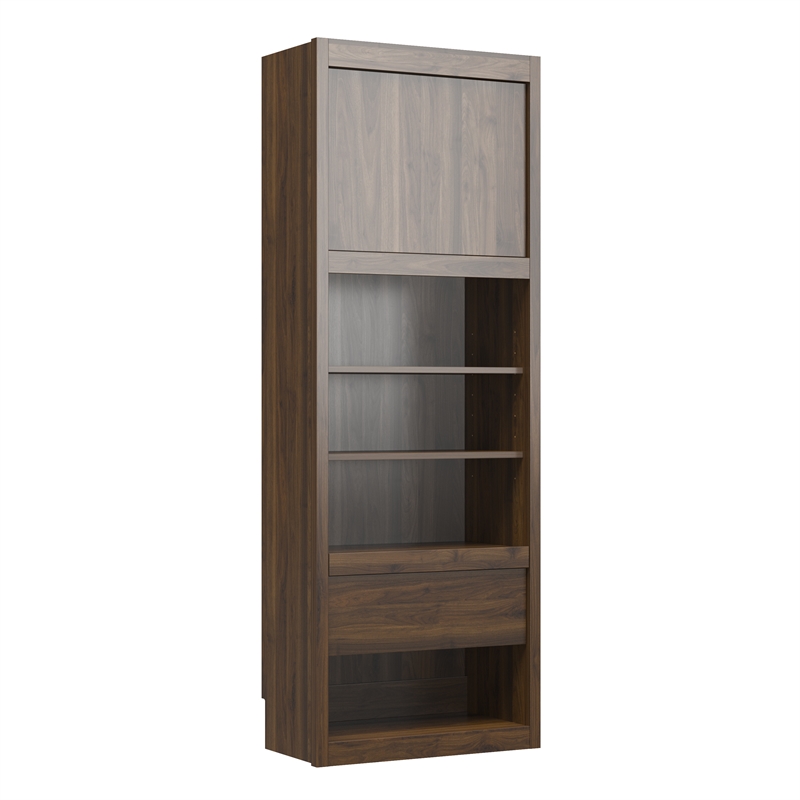 Pemberly Row Engineered Wood Single Side Cabinet for Wall Beds in Walnut