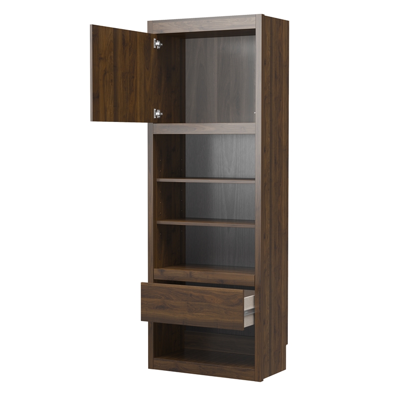 Pemberly Row Engineered Wood Single Side Cabinet for Wall Beds in Walnut