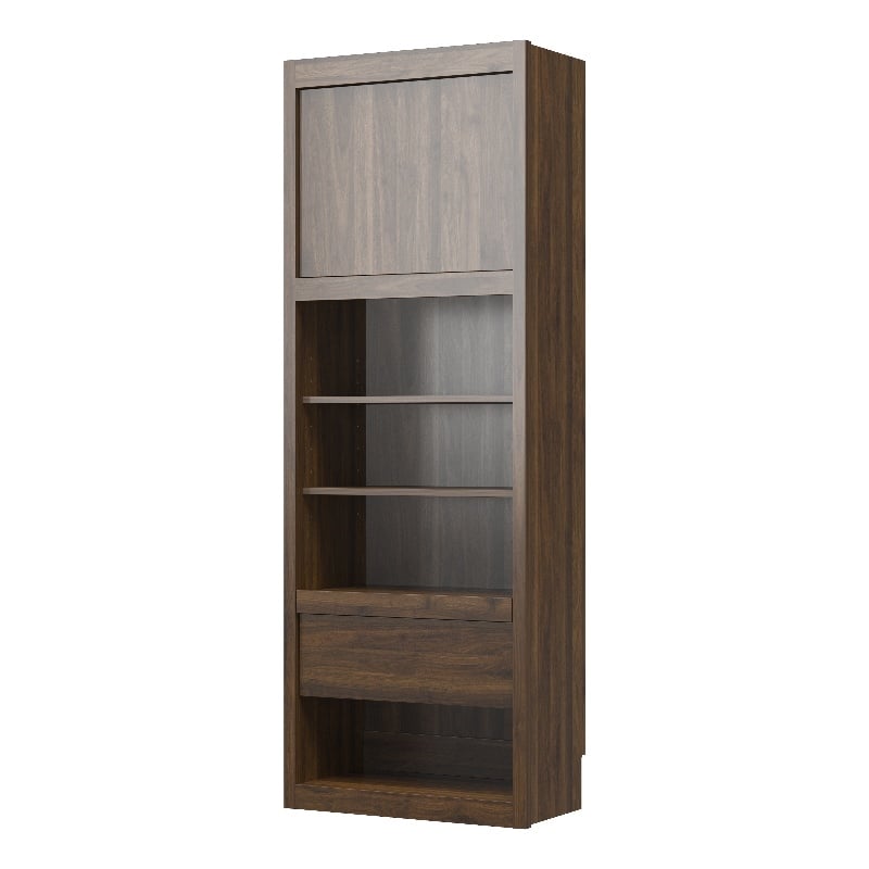 Pemberly Row Engineered Wood Single Side Cabinet for Wall Beds in Walnut