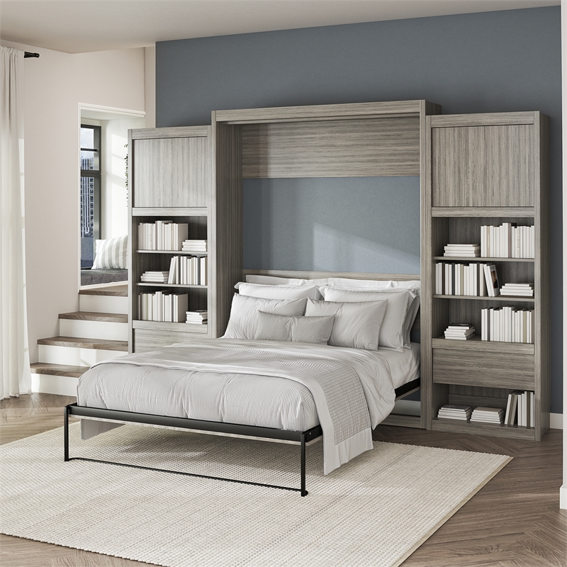 Pemberly Row Engineered Wood Single Side Cabinet for Murphy Wall Beds in Gray