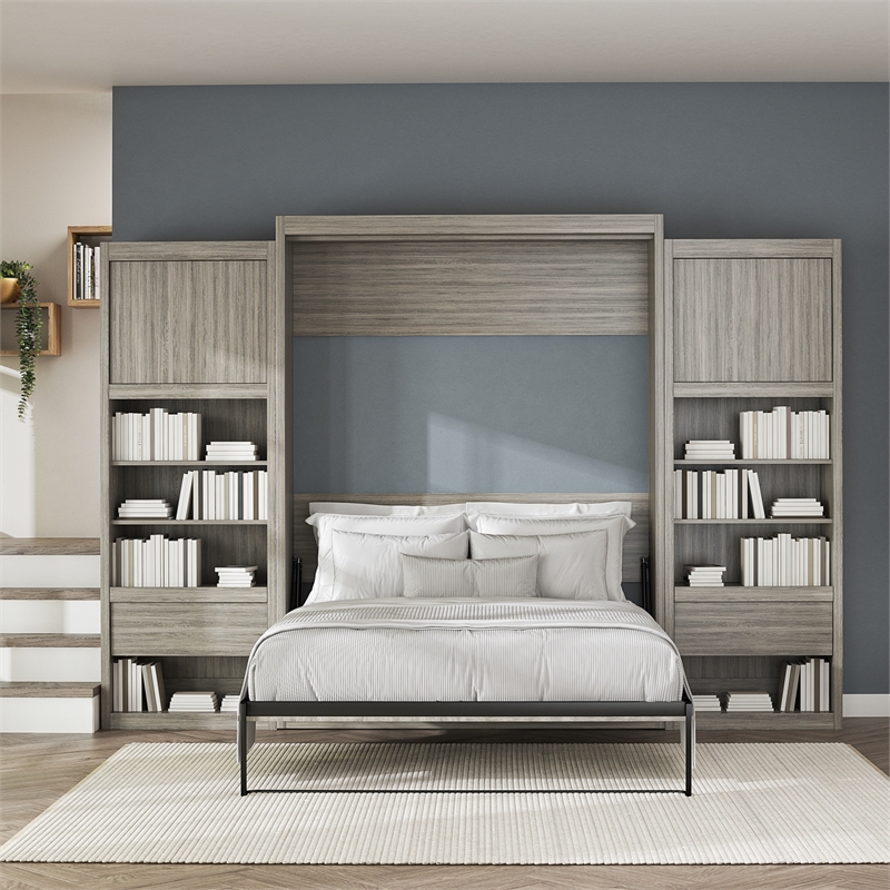 Pemberly Row Engineered Wood Single Side Cabinet for Murphy Wall Beds in Gray