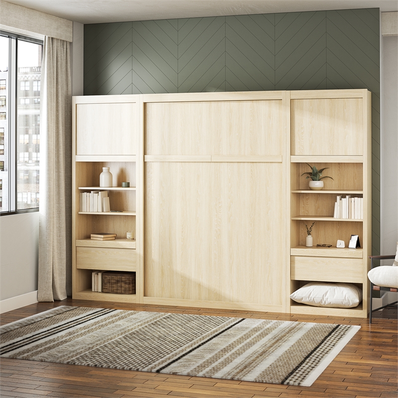 Pemberly Row Transitional Single Side Cabinet for Wall Beds in Light Oak