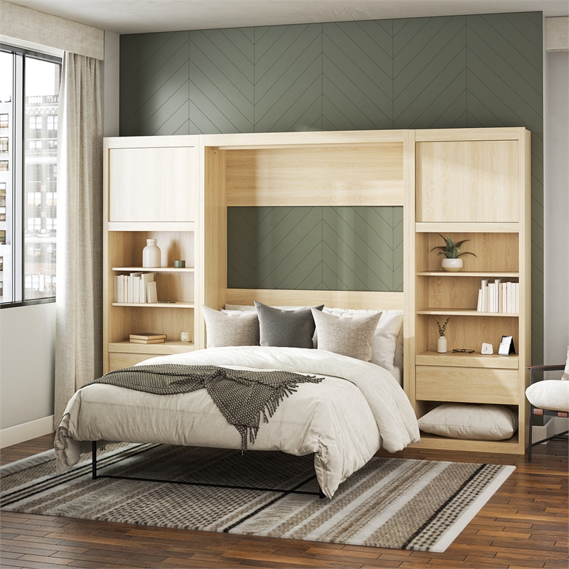 Pemberly Row Transitional Single Side Cabinet for Wall Beds in Light Oak