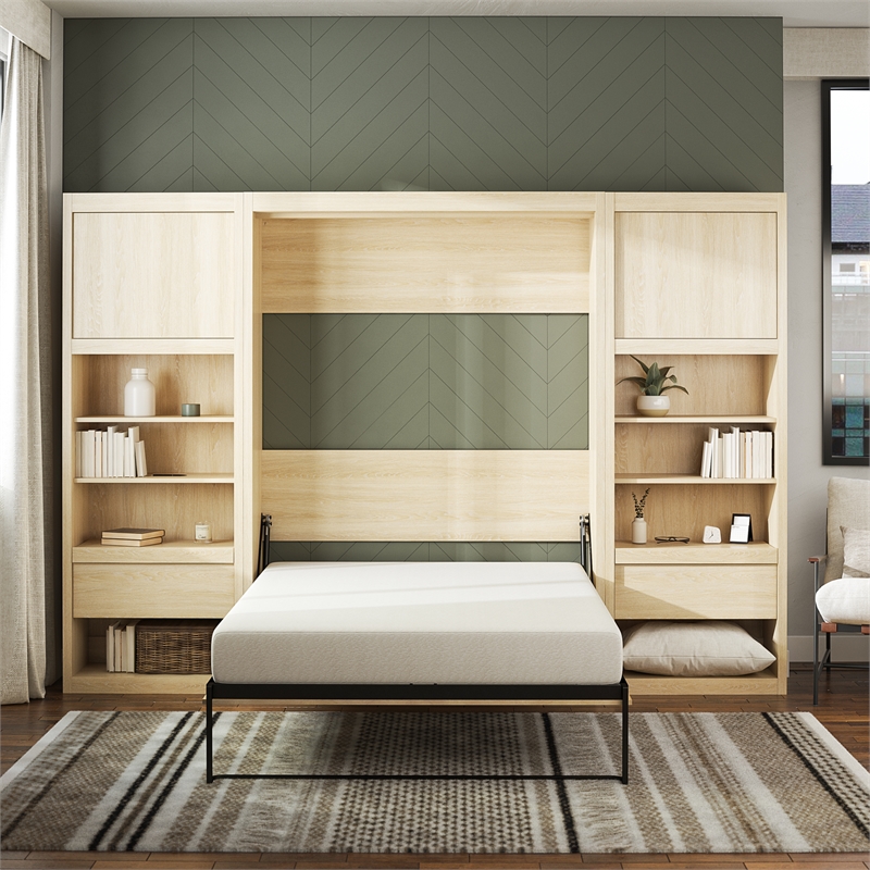 Pemberly Row Transitional Single Side Cabinet for Wall Beds in Light Oak