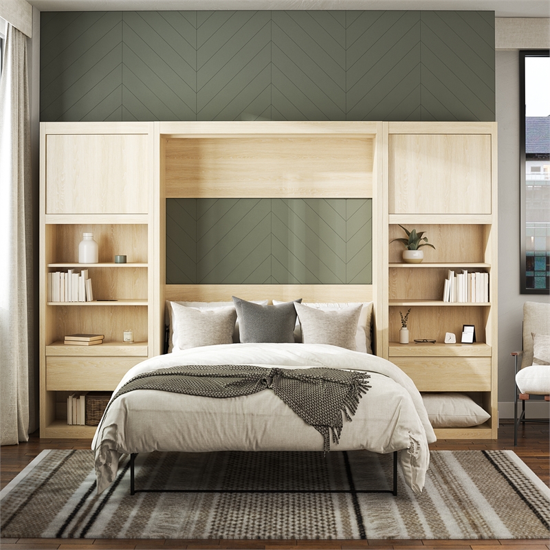 Pemberly Row Transitional Single Side Cabinet for Wall Beds in Light Oak
