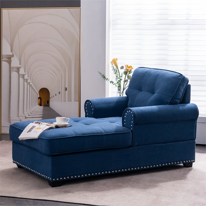 Pemberly Row Modern Linen Fabric Indoor Chaise Lounge in Blue