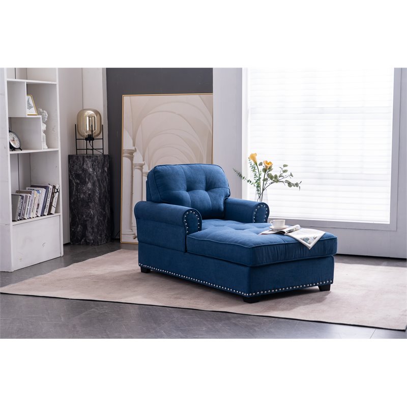 Pemberly Row Modern Linen Fabric Indoor Chaise Lounge in Blue