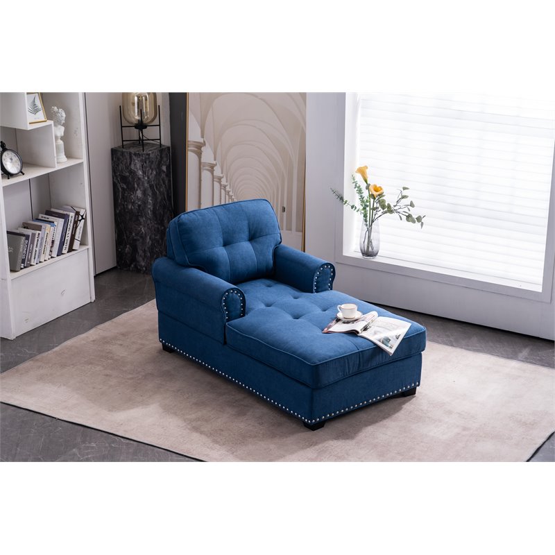 Pemberly Row Modern Linen Fabric Indoor Chaise Lounge in Blue
