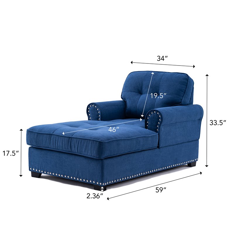 Pemberly Row Modern Linen Fabric Indoor Chaise Lounge in Blue