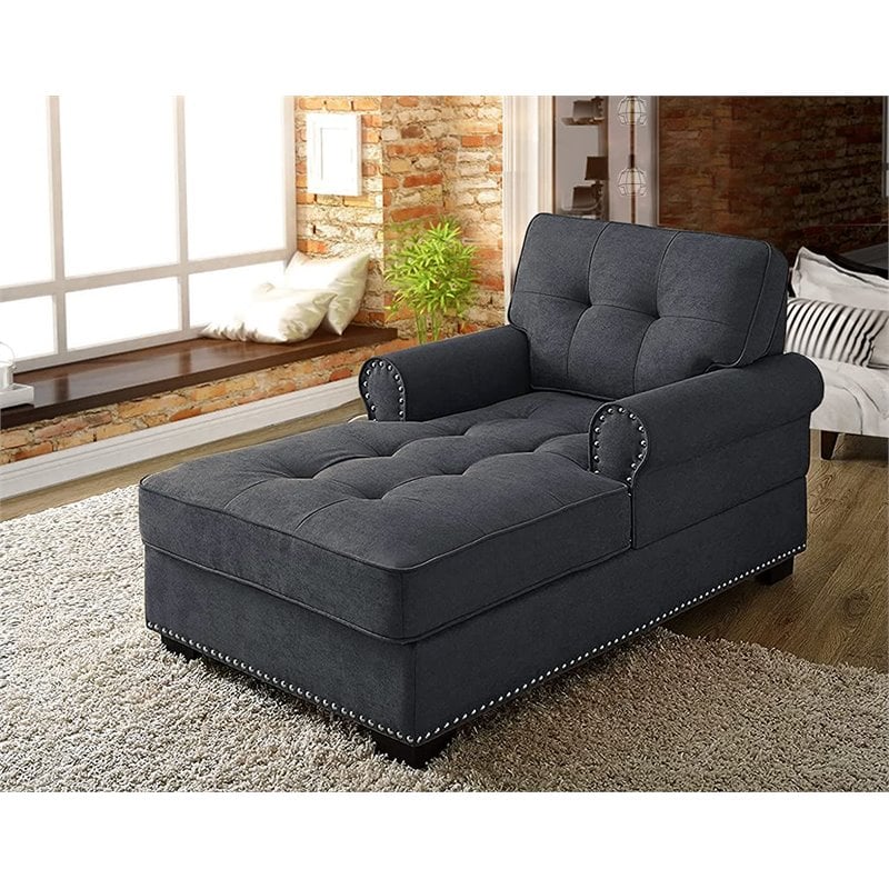 Pemberly Row Modern Linen Fabric Indoor Chaise Lounge in Gray