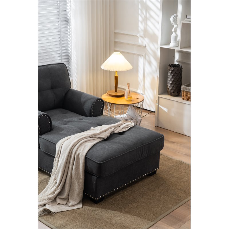 Pemberly Row Modern Linen Fabric Indoor Chaise Lounge in Gray