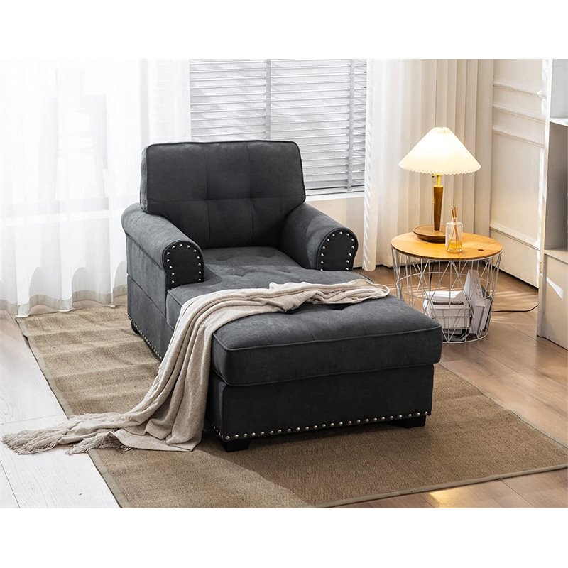 Pemberly Row Modern Linen Fabric Indoor Chaise Lounge in Gray