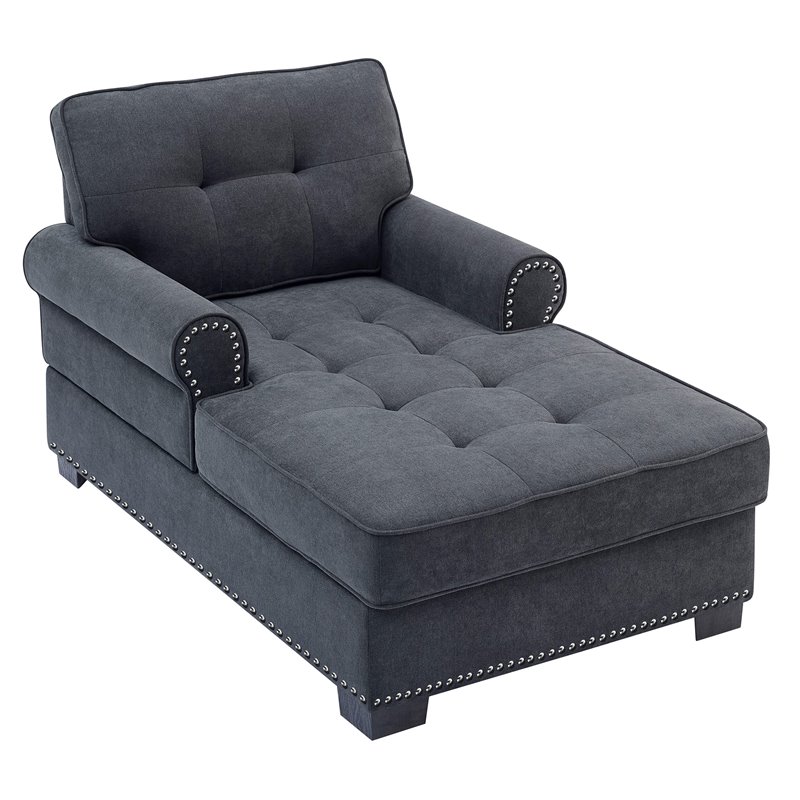 Pemberly Row Modern Linen Fabric Indoor Chaise Lounge in Gray