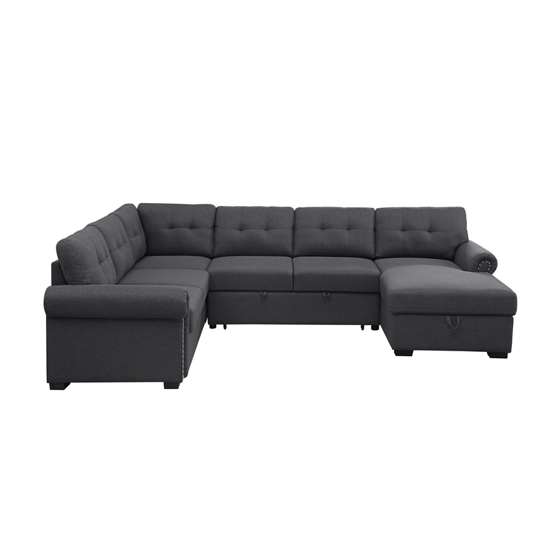 Pemberly Row Sleeper Sofa-Dark Gray Soft Fabric with nail head trim