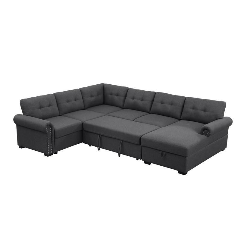 Pemberly Row Sleeper Sofa-Dark Gray Soft Fabric with nail head trim