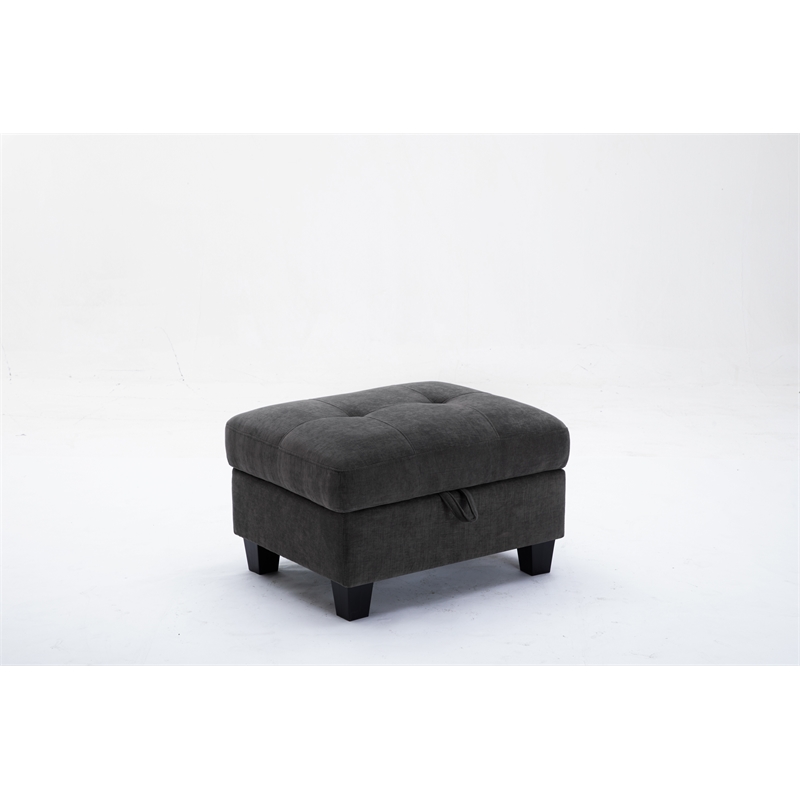 Pemberly Row 4pc Solid Wood Modular Sectional Sofa Couch w/ Ottoman in Dark Gray
