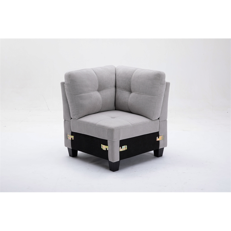 Pemberly Row 6pc Modern Solid Wood Modular Sectional Sofa Couch in Light Gray