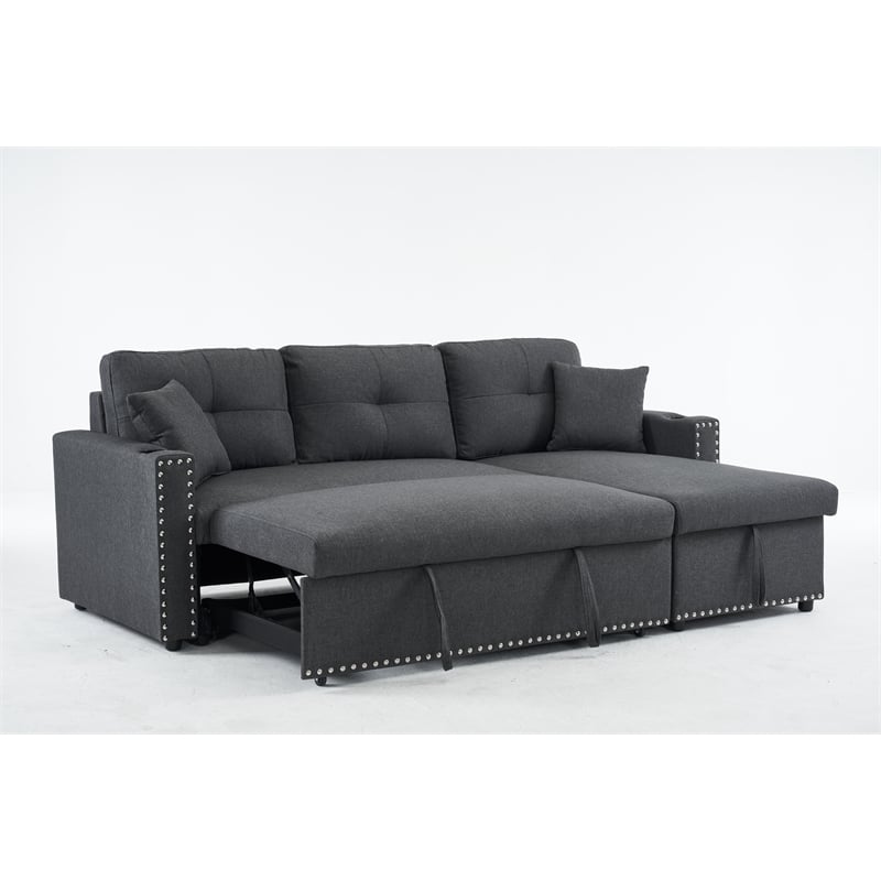 Pemberly Row Fabric Sleeper Sofa with Storage Compartment in Dark Gray