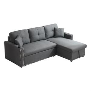Pemberly Row Fabric Sleeper Sofa with Storage Compartment in Dark Gray