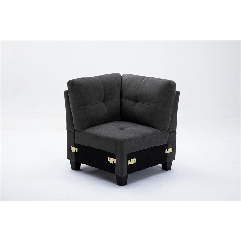 Pemberly Row 7pc Solid Wood Modular Sectional Sofa Couch w/ Ottoman in Dark Gray