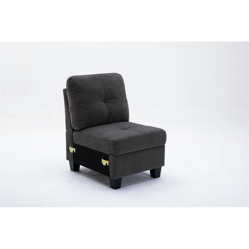 Pemberly Row 7pc Solid Wood Modular Sectional Sofa Couch w/ Ottoman in Dark Gray