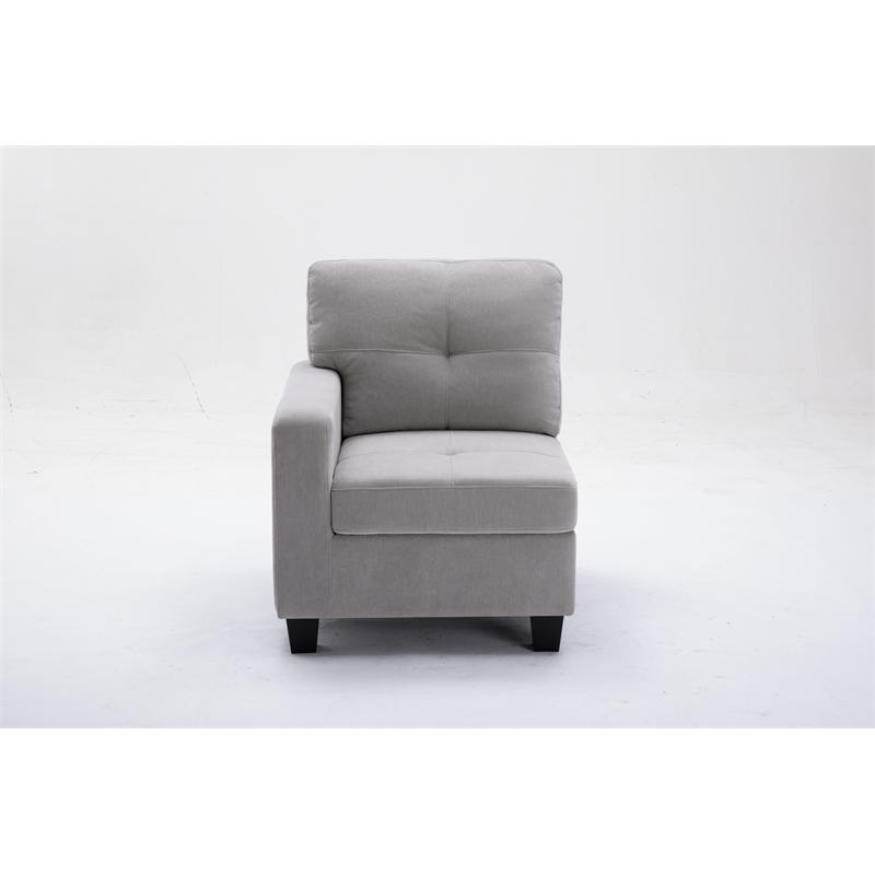 Pemberly Row 4pc Solid Wood Modular Sectional Sofa Couch & Ottoman in Light Gray