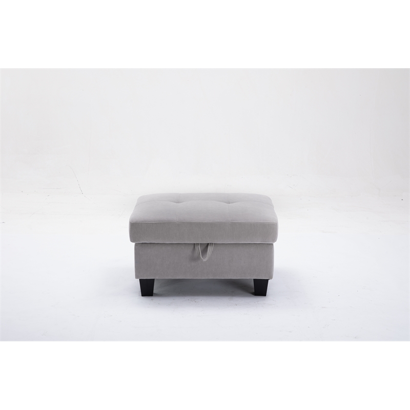 Pemberly Row 4pc Solid Wood Modular Sectional Sofa Couch & Ottoman in Light Gray