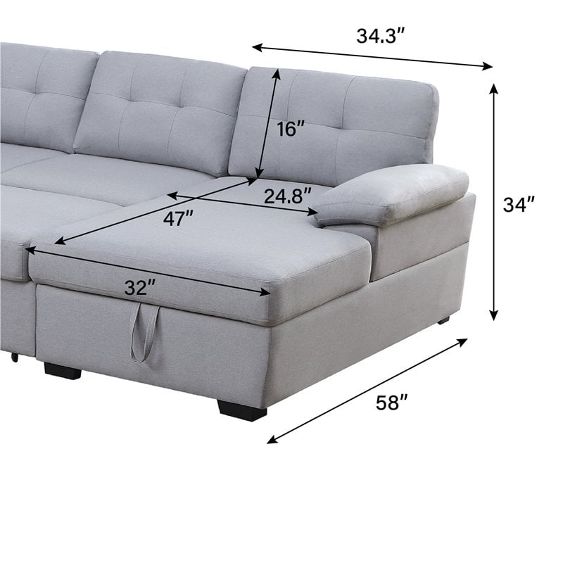 Pemberly Row 5-Seat Modern Fabric Sleeper Sectional Sofa with Storage in Ash