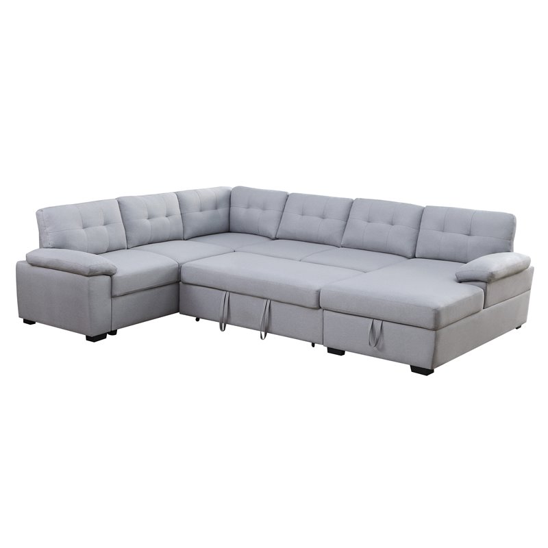 Pemberly Row 5-Seat Modern Fabric Sleeper Sectional Sofa with Storage in Ash