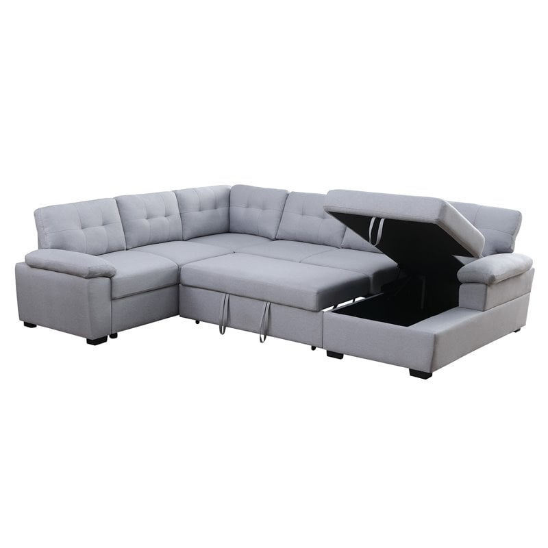 Pemberly Row 5-Seat Modern Fabric Sleeper Sectional Sofa with Storage in Ash