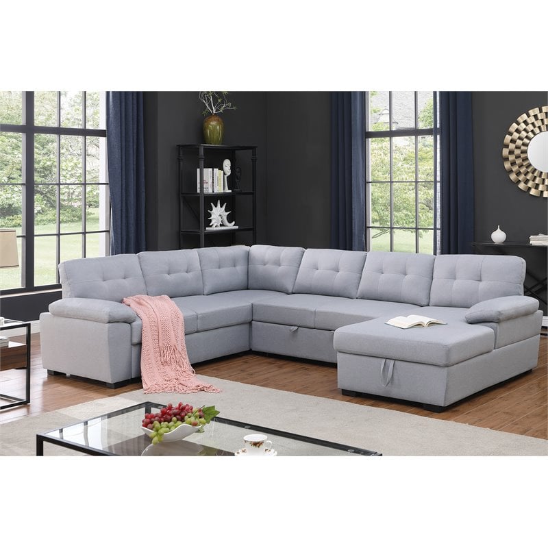 Pemberly Row 5-Seat Modern Fabric Sleeper Sectional Sofa with Storage in Ash