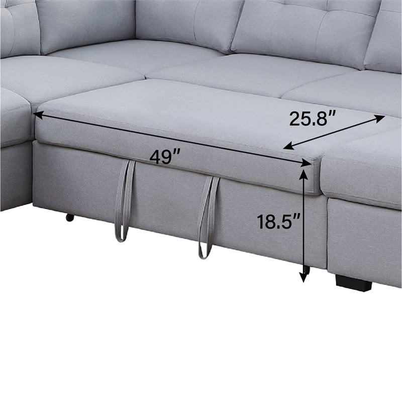 Pemberly Row 5-Seat Modern Fabric Sleeper Sectional Sofa with Storage in Ash