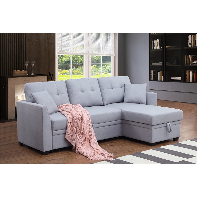 Pemberly Row 3-Seat Modern Fabric Sleeper Sectional Sofa with Storage in Ash