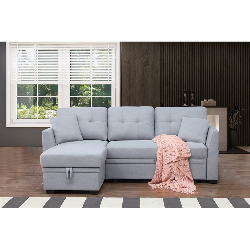 Pemberly Row 3-Seat Modern Fabric Sleeper Sectional Sofa with Storage in Ash