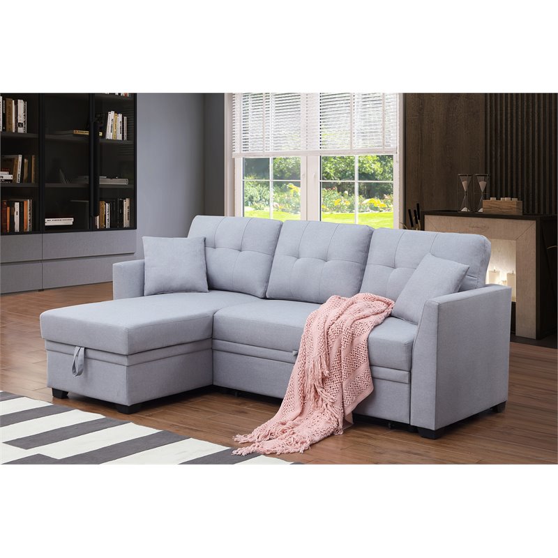 Pemberly Row 3-Seat Modern Fabric Sleeper Sectional Sofa with Storage in Ash
