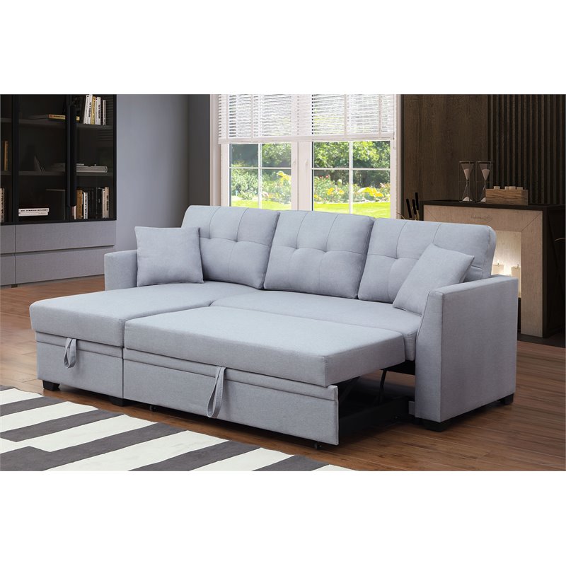 Pemberly Row 3-Seat Modern Fabric Sleeper Sectional Sofa with Storage in Ash