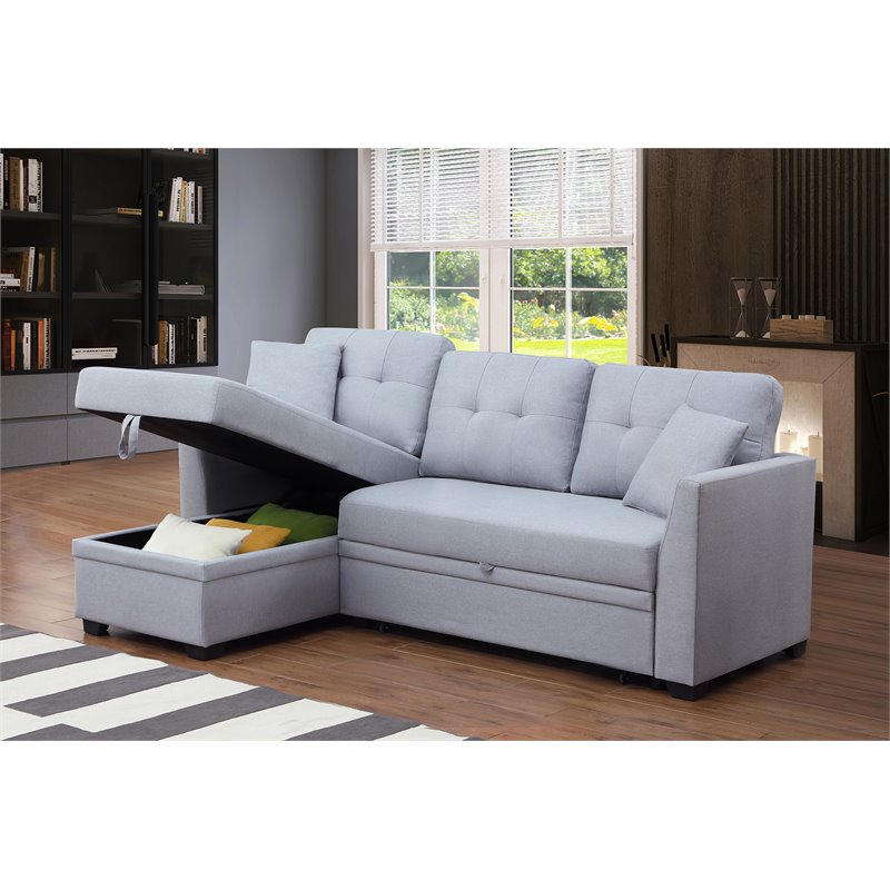 Pemberly Row 3-Seat Modern Fabric Sleeper Sectional Sofa with Storage in Ash