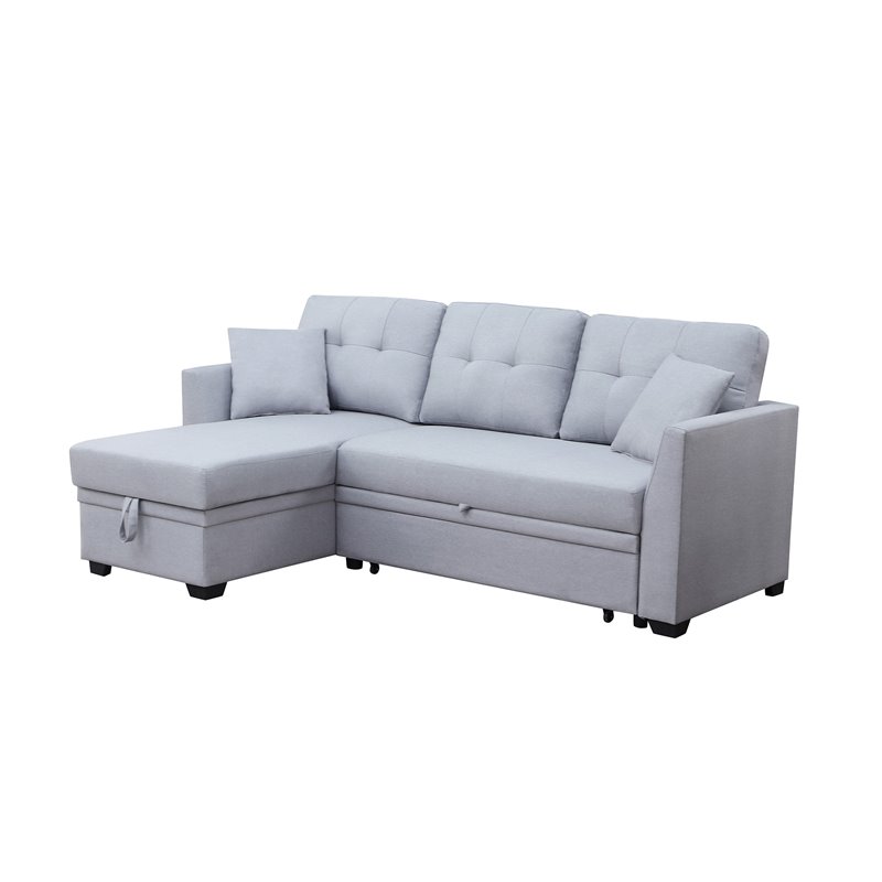 Pemberly Row 3-Seat Modern Fabric Sleeper Sectional Sofa with Storage in Ash