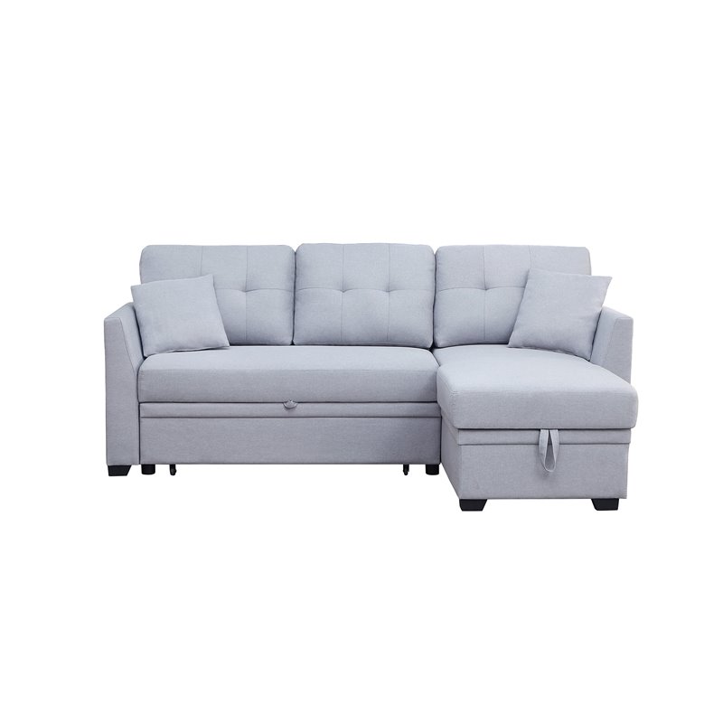 Pemberly Row 3-Seat Modern Fabric Sleeper Sectional Sofa with Storage in Ash