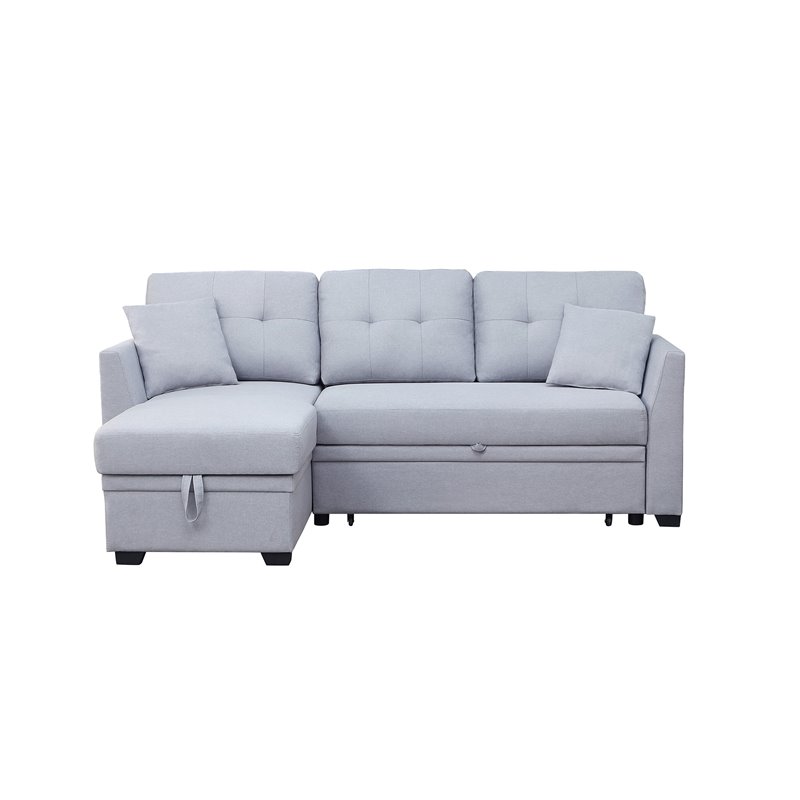 Pemberly Row 3-Seat Modern Fabric Sleeper Sectional Sofa with Storage in Ash